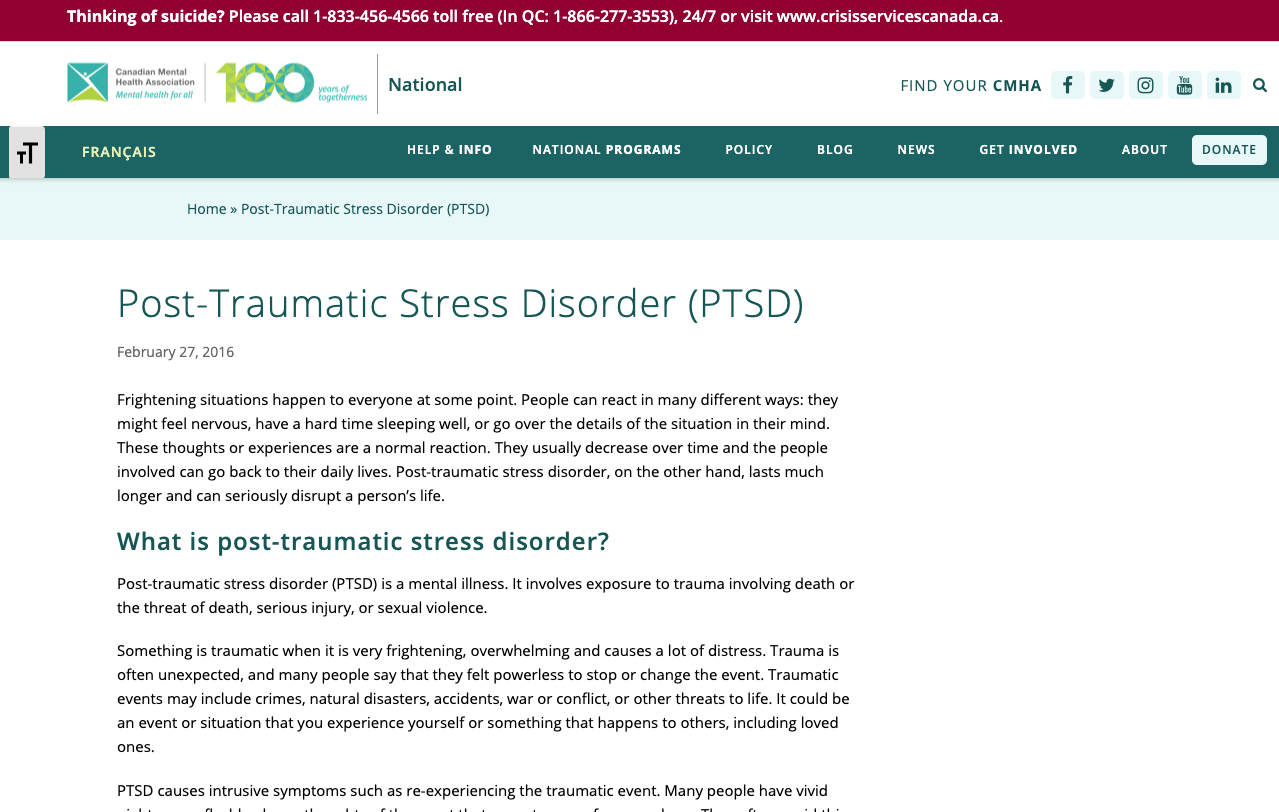 PTSD – Canadian Mental Health Association