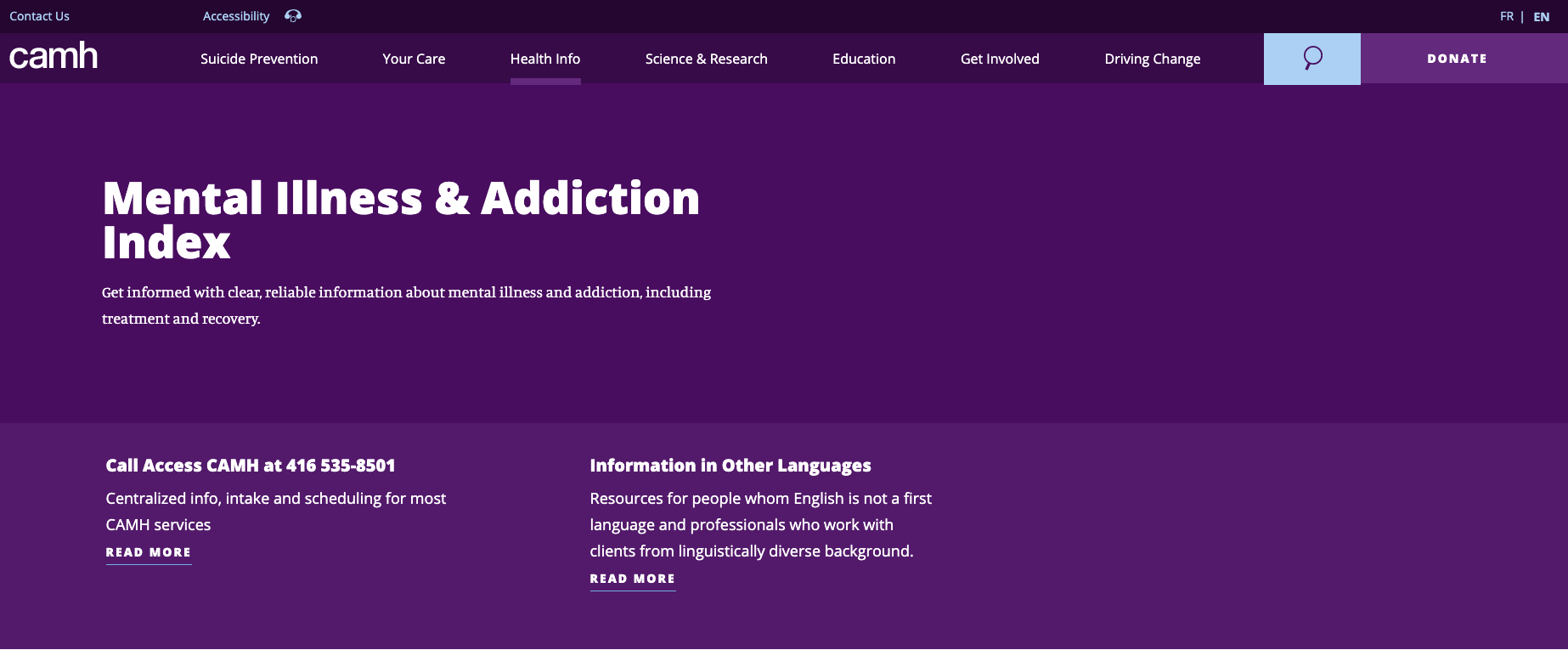 Mental Illness and Addictions Index – Center for Addiction and Mental Health