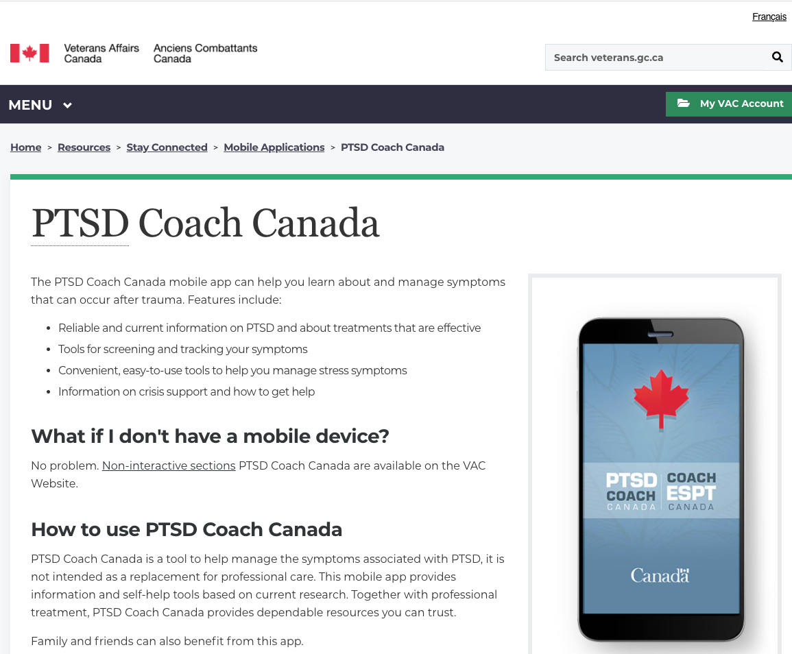 PTSD Coach Canada – Veterans Affairs Canada