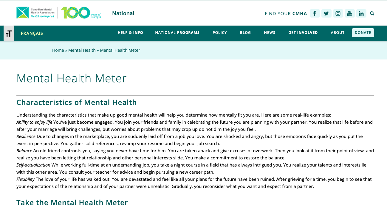 Mental Health Meter – Canadian Mental Health Association
