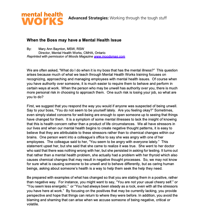 When the Boss has a Mental Health Issue (PDF)