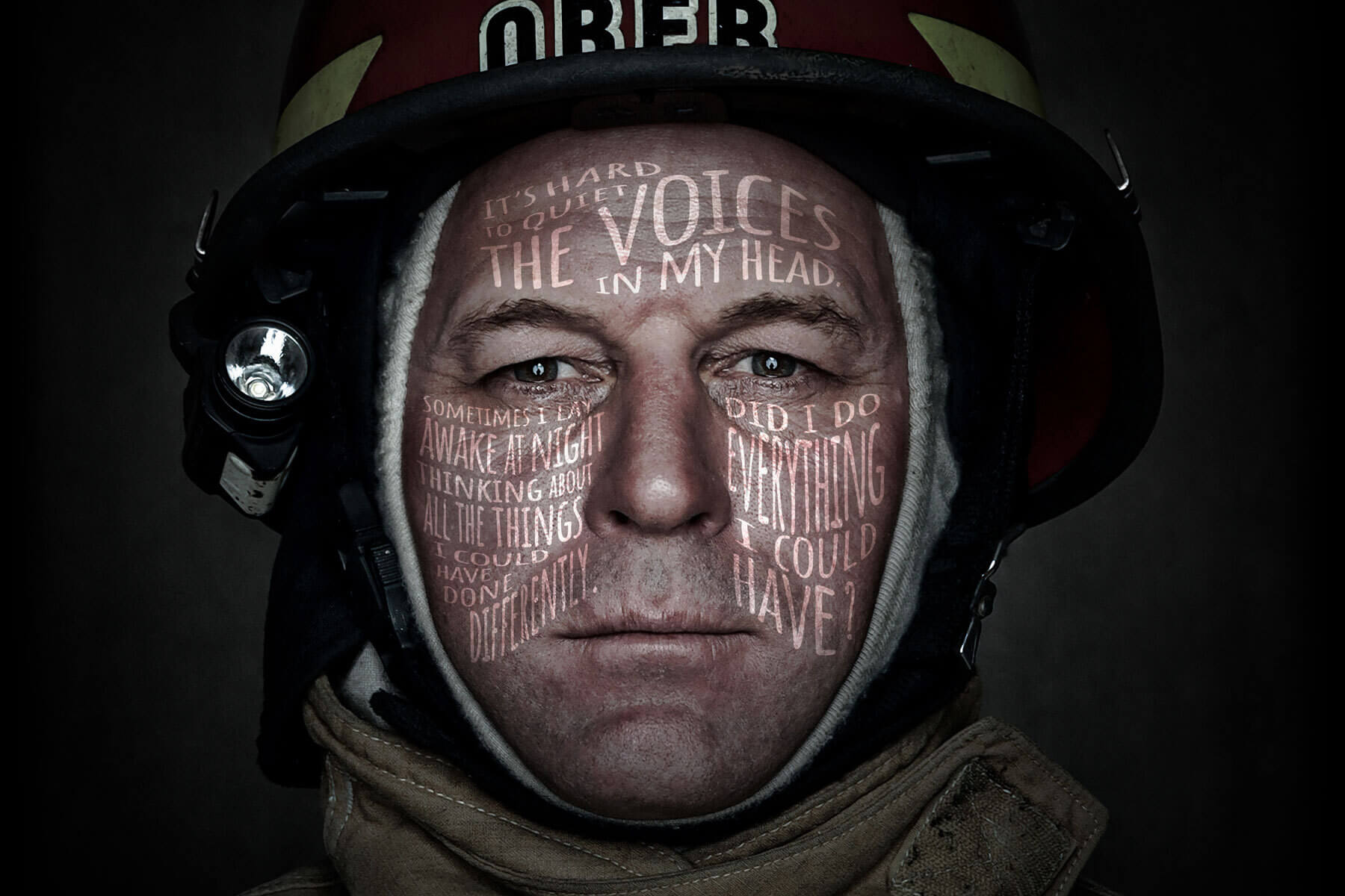 Close-up shot of a firefighter