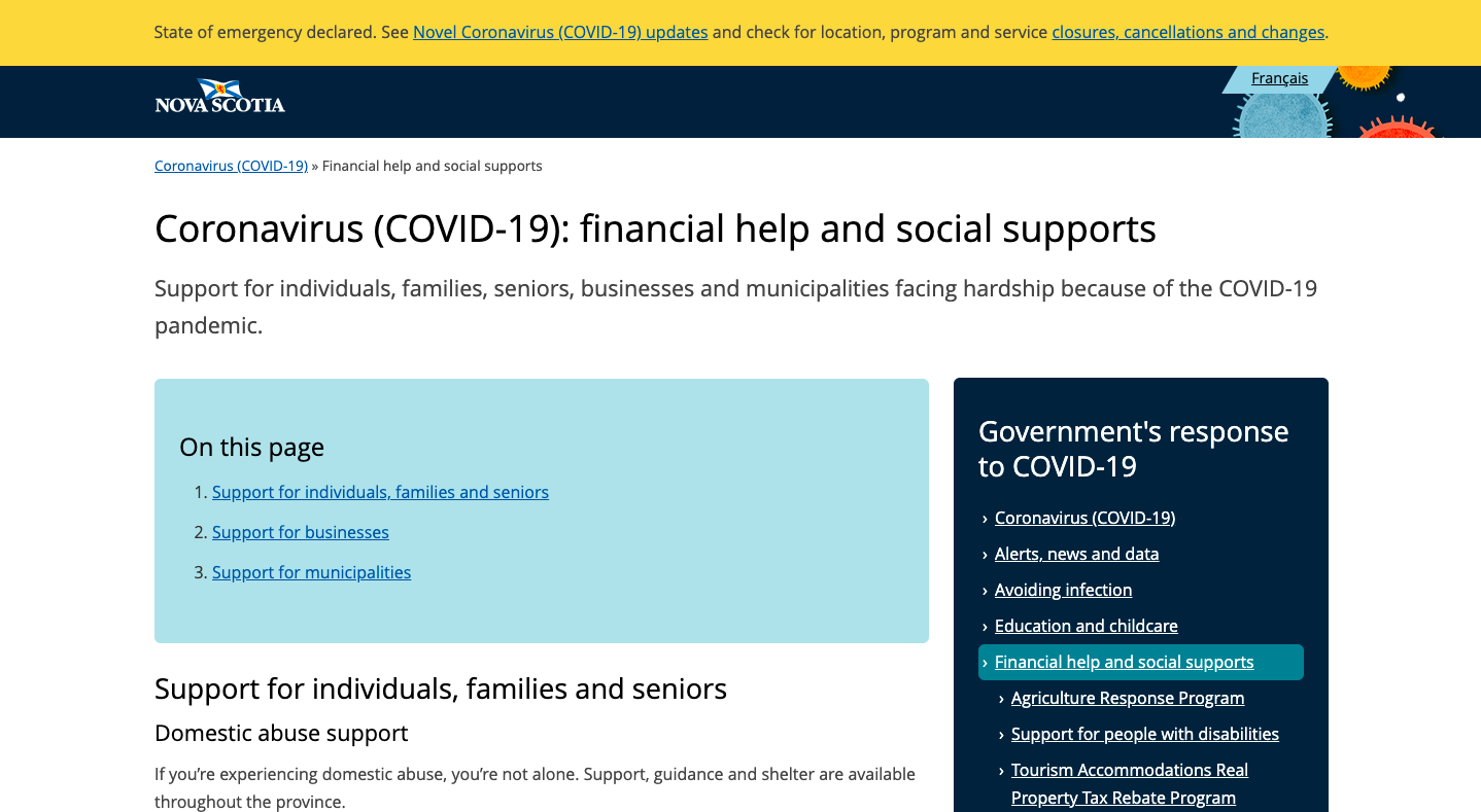 Province of Nova Scotia – COVID 19 Support